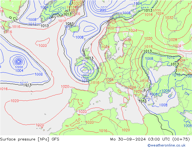 Presión superficial GFS lun 30.09.2024 03 UTC