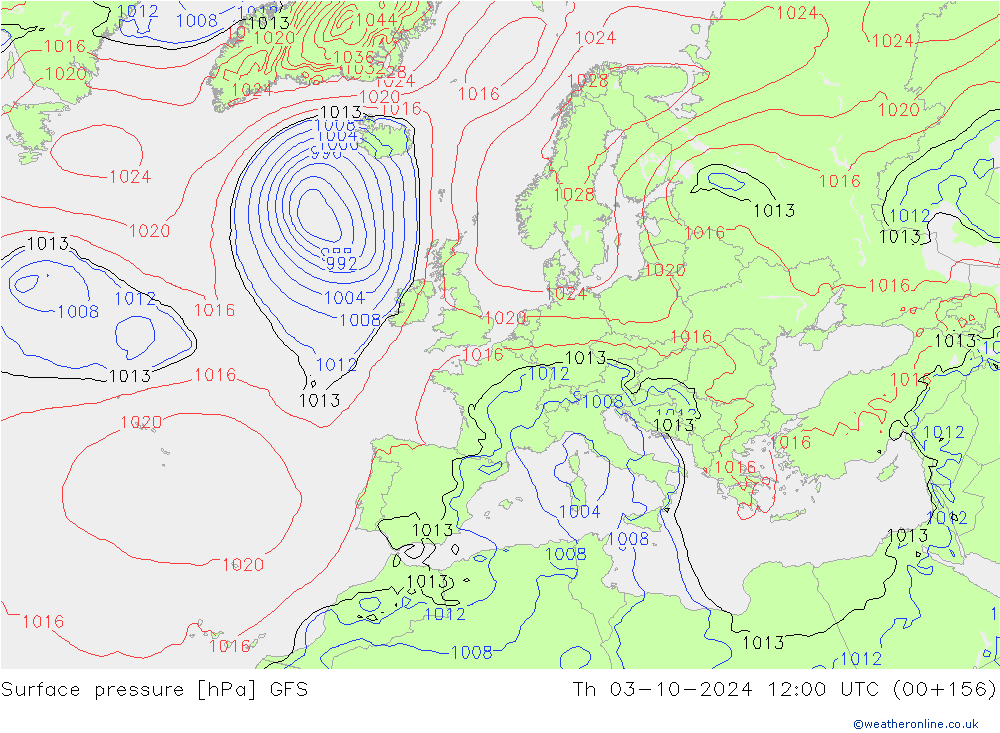 Atmosférický tlak GFS Čt 03.10.2024 12 UTC