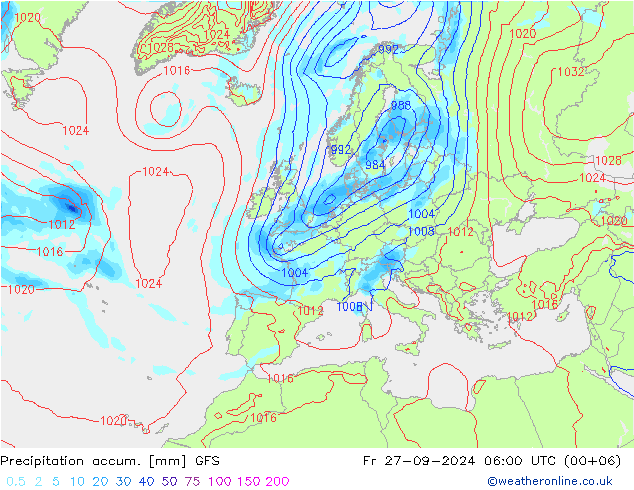 Précipitation accum. GFS ven 27.09.2024 06 UTC