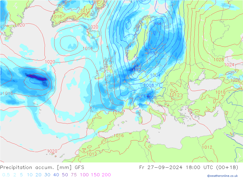 Precipitation accum. GFS Fr 27.09.2024 18 UTC