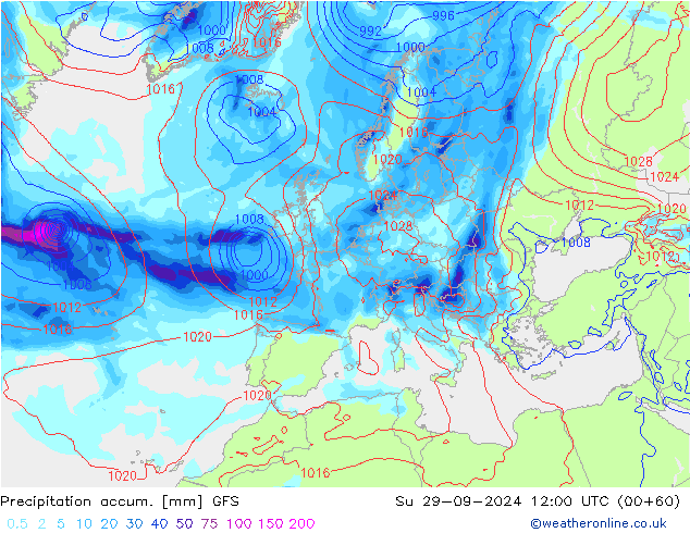 Precipitation accum. GFS dom 29.09.2024 12 UTC