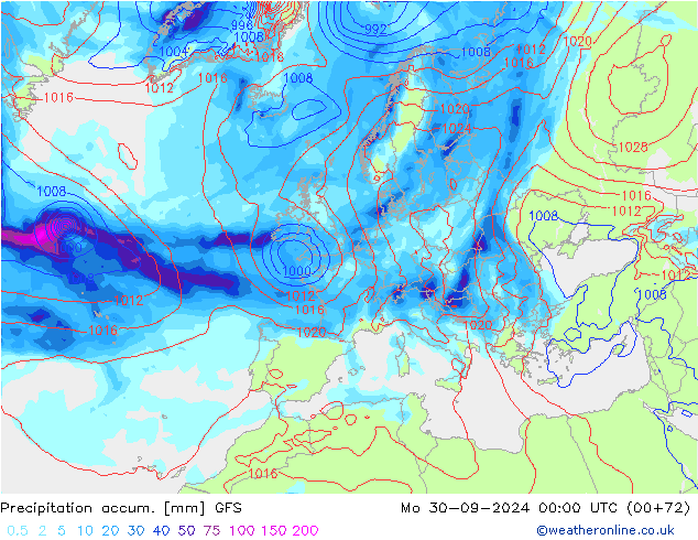 Precipitation accum. GFS Mo 30.09.2024 00 UTC