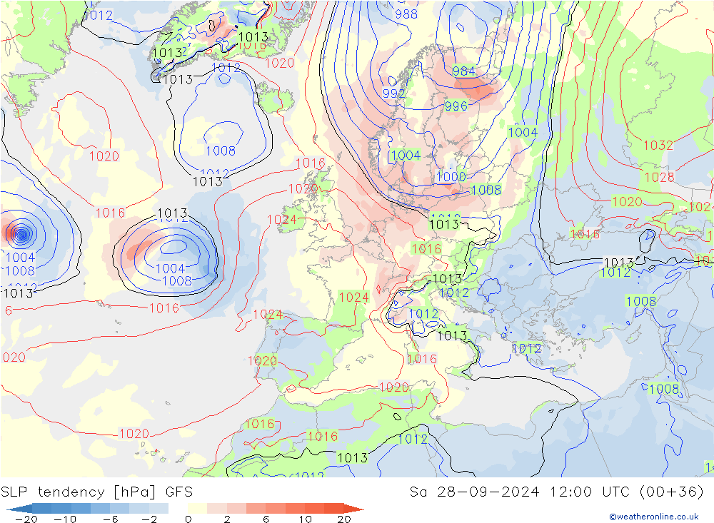 Tendenza di Pressione GFS sab 28.09.2024 12 UTC