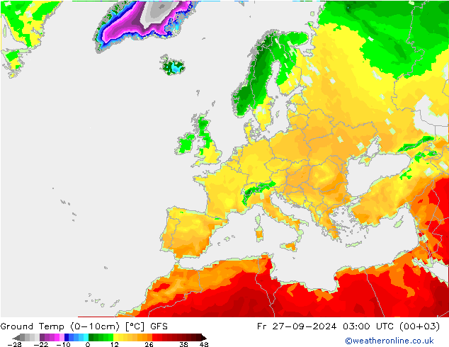 Ground Temp (0-10cm) GFS Pá 27.09.2024 03 UTC