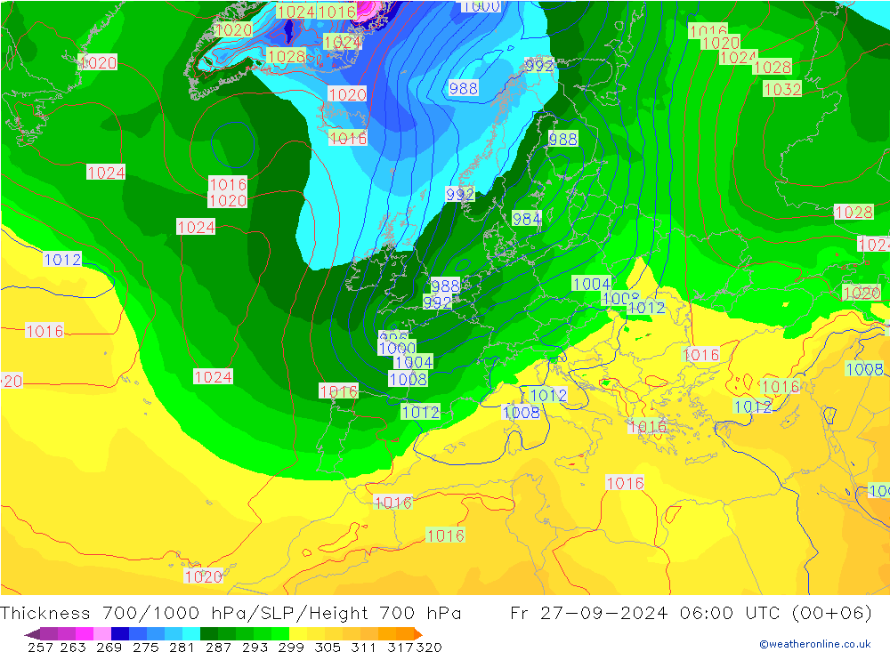 Thck 700-1000 hPa GFS Fr 27.09.2024 06 UTC