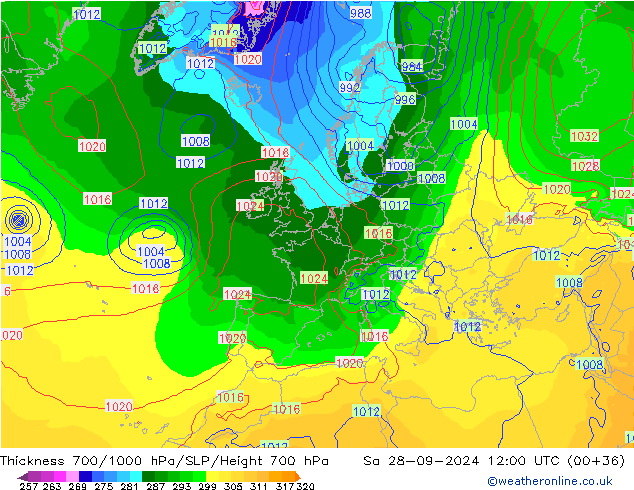 Thck 700-1000 hPa GFS Sa 28.09.2024 12 UTC