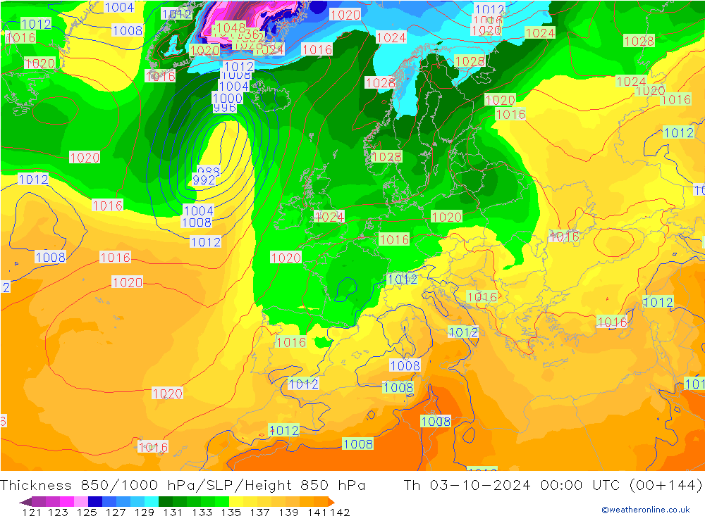 Schichtdicke 850-1000 hPa GFS Do 03.10.2024 00 UTC