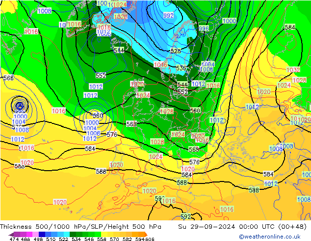 Thck 500-1000гПа GFS Вс 29.09.2024 00 UTC