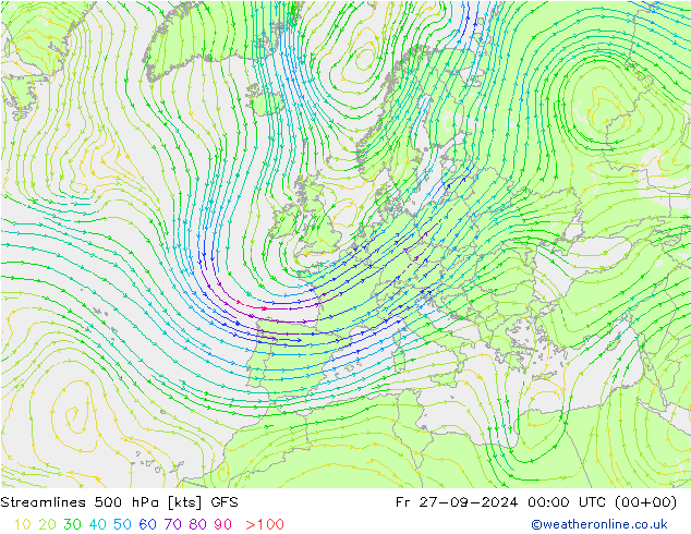 Streamlines 500 hPa GFS Fr 27.09.2024 00 UTC