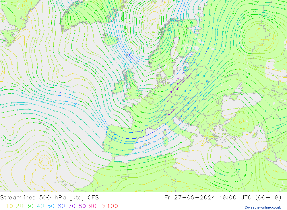 Rüzgar 500 hPa GFS Cu 27.09.2024 18 UTC