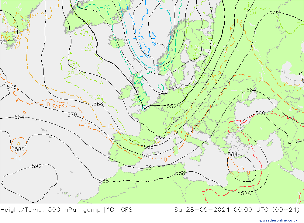 Z500/Yağmur (+YB)/Z850 GFS Cts 28.09.2024 00 UTC