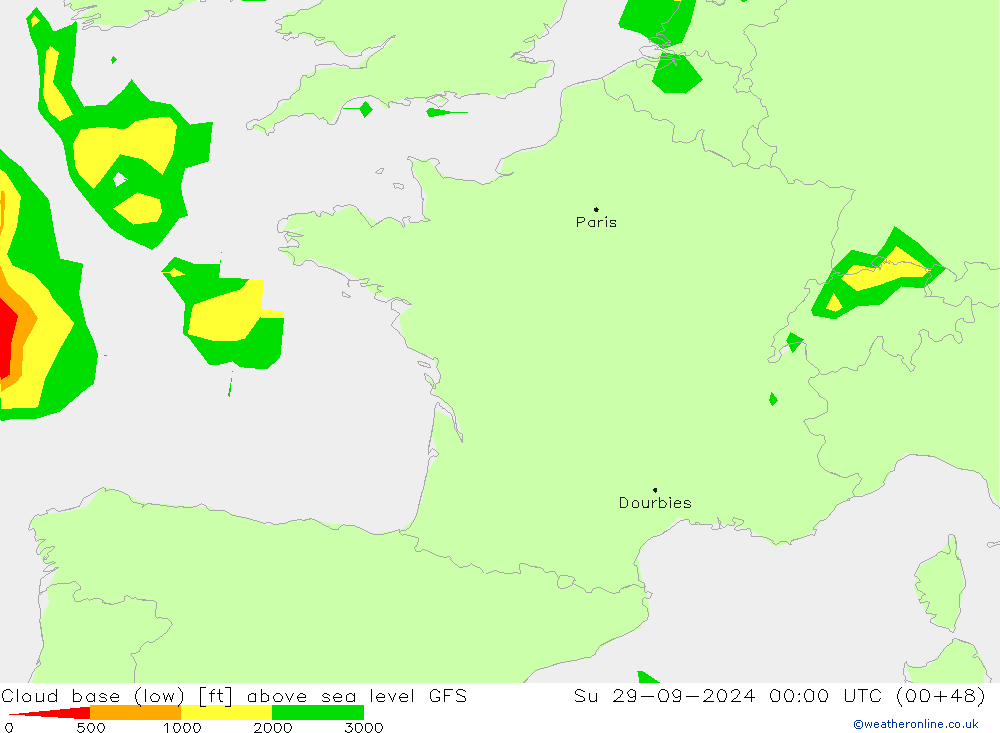 Wolkenbasis (Laag) GFS zo 29.09.2024 00 UTC