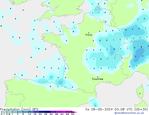 Precipitación GFS sáb 28.09.2024 06 UTC