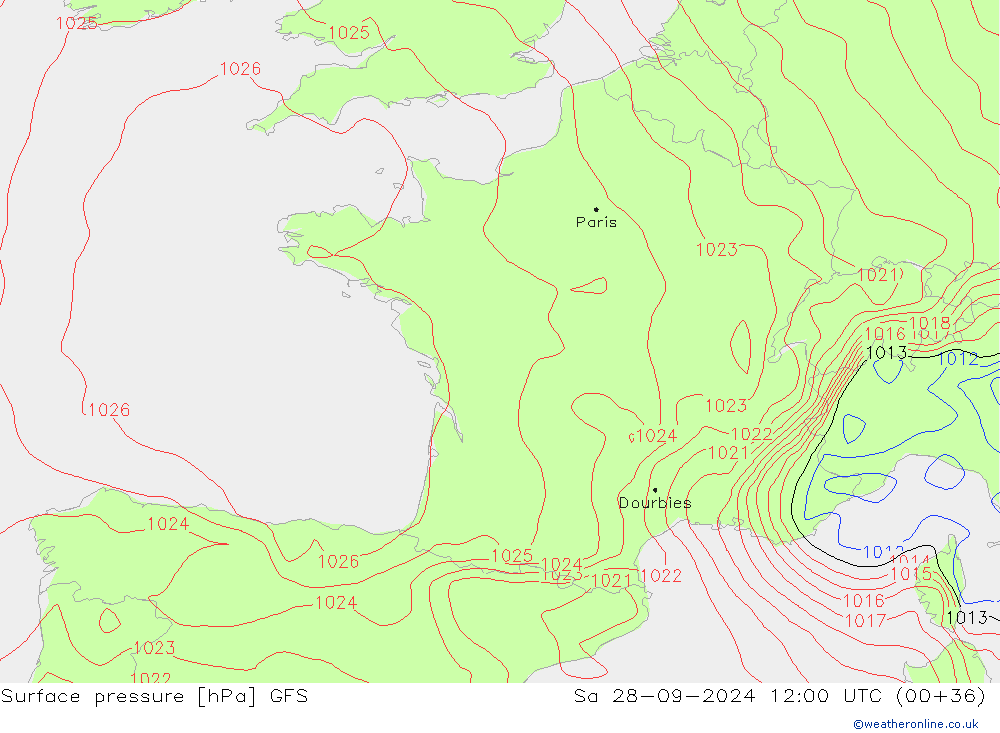 pressão do solo GFS Sáb 28.09.2024 12 UTC