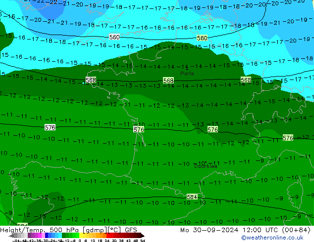 Z500/Rain (+SLP)/Z850 GFS Mo 30.09.2024 12 UTC