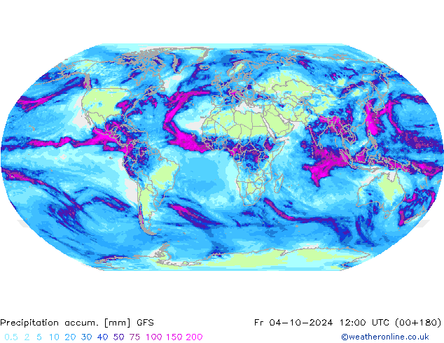 Precipitation accum. GFS Pá 04.10.2024 12 UTC