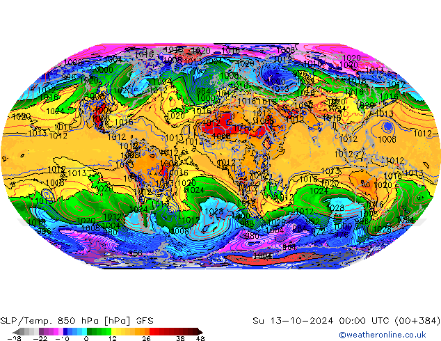 SLP/Temp. 850 hPa GFS So 13.10.2024 00 UTC