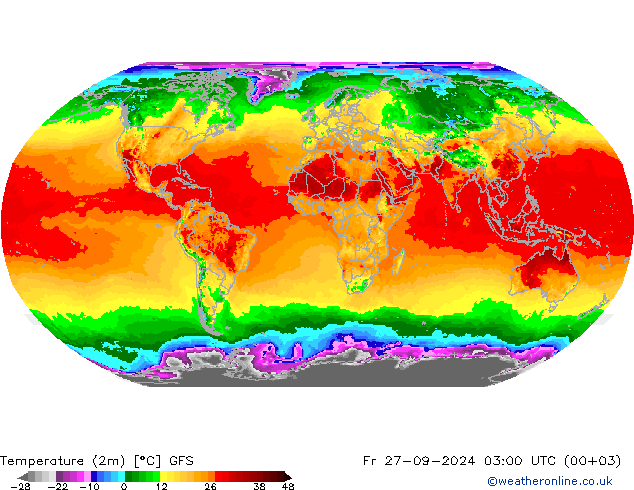 Temperatura (2m) GFS vie 27.09.2024 03 UTC