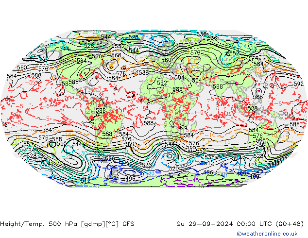 Z500/Rain (+SLP)/Z850 GFS Вс 29.09.2024 00 UTC