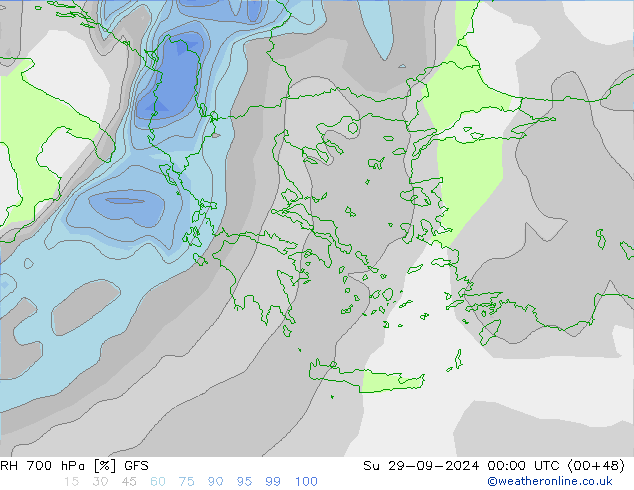 RH 700 hPa GFS  29.09.2024 00 UTC