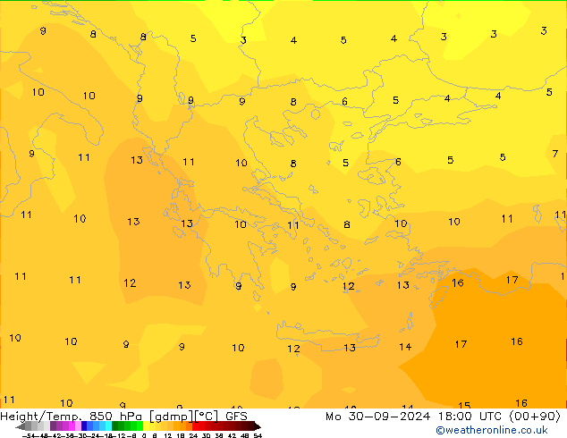 Height/Temp. 850 hPa GFS Mo 30.09.2024 18 UTC