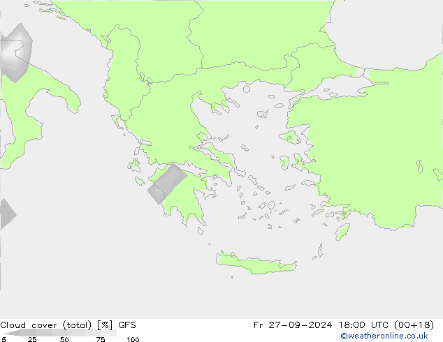 Bewolking (Totaal) GFS vr 27.09.2024 18 UTC