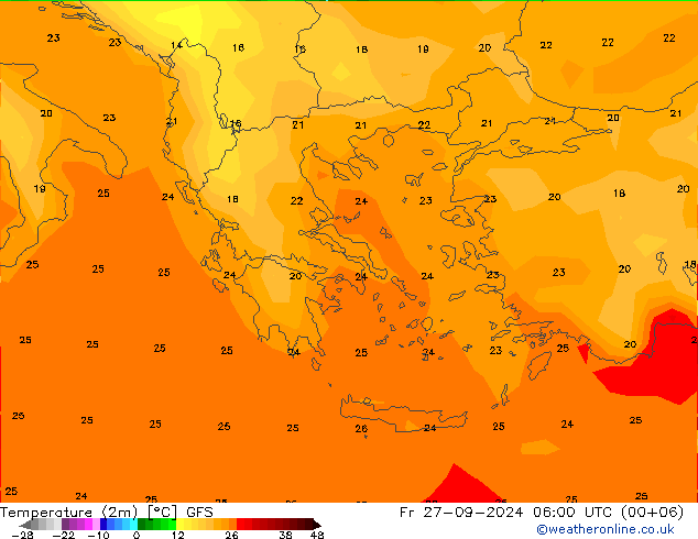 Temperatura (2m) GFS vie 27.09.2024 06 UTC