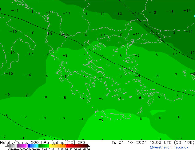 Z500/Rain (+SLP)/Z850 GFS Út 01.10.2024 12 UTC