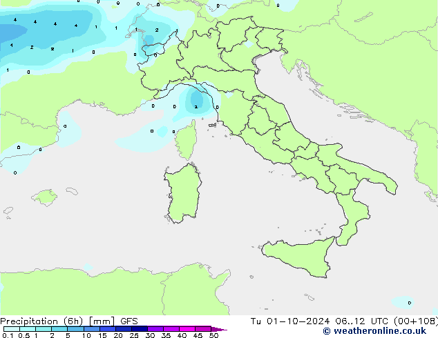 Z500/Rain (+SLP)/Z850 GFS Út 01.10.2024 12 UTC