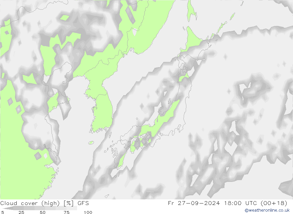 Nuages (élevé) GFS ven 27.09.2024 18 UTC