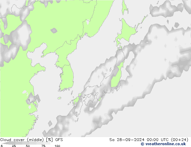 Cloud cover (middle) GFS Sa 28.09.2024 00 UTC