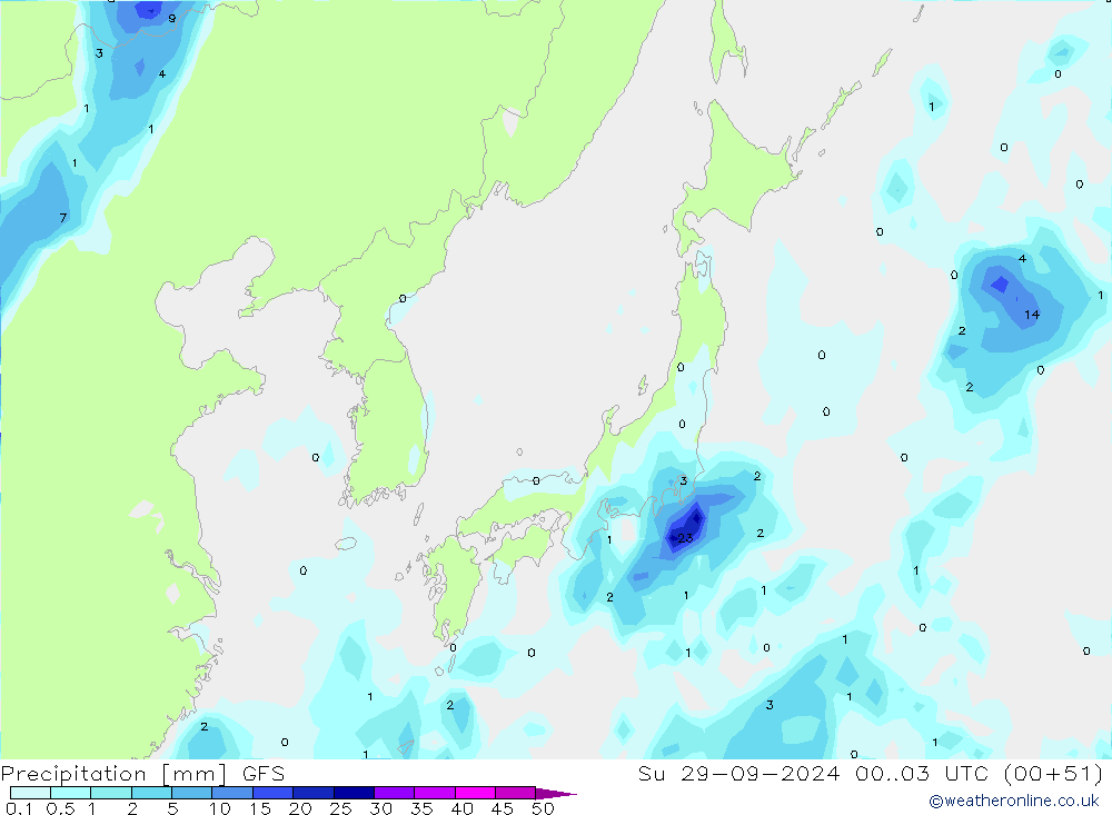 Neerslag GFS zo 29.09.2024 03 UTC