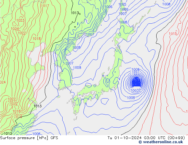 Surface pressure GFS Tu 01.10.2024 03 GMT