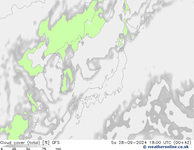 Cloud cover (total) GFS Sa 28.09.2024 18 UTC