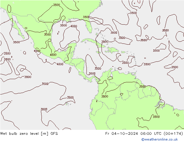 Wet bulb zero level GFS Fr 04.10.2024 06 UTC