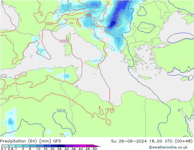 opad (6h) GFS nie. 29.09.2024 00 UTC