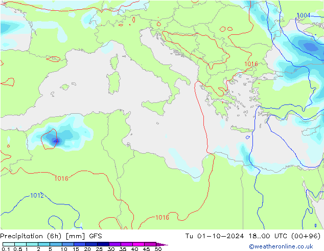 Precipitation (6h) GFS Tu 01.10.2024 00 UTC