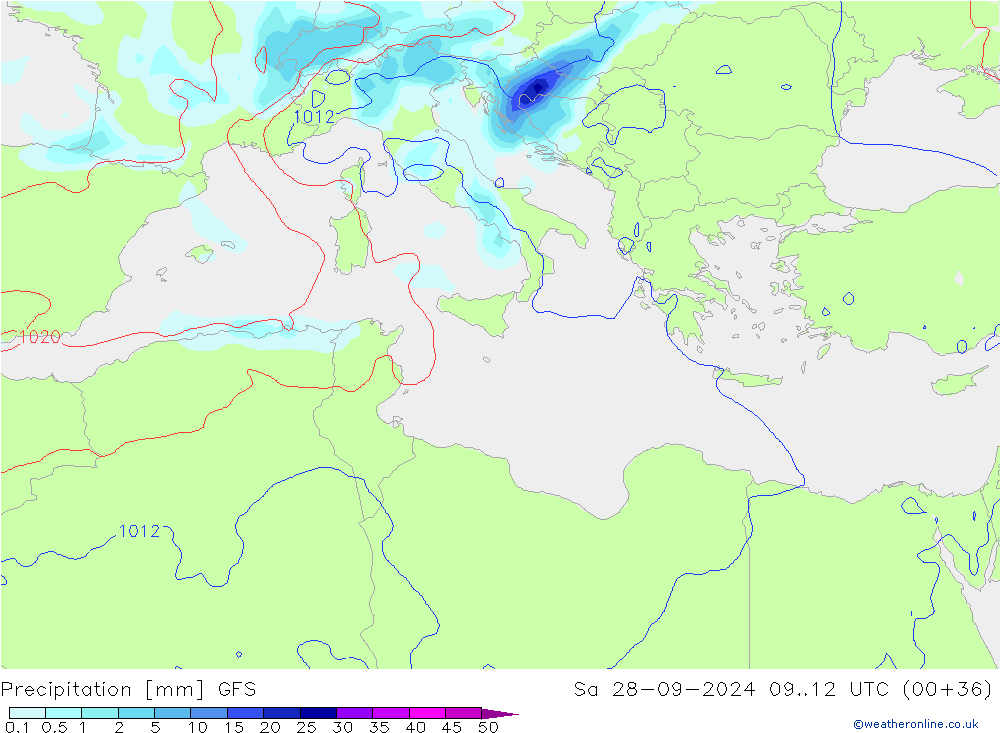 Neerslag GFS za 28.09.2024 12 UTC