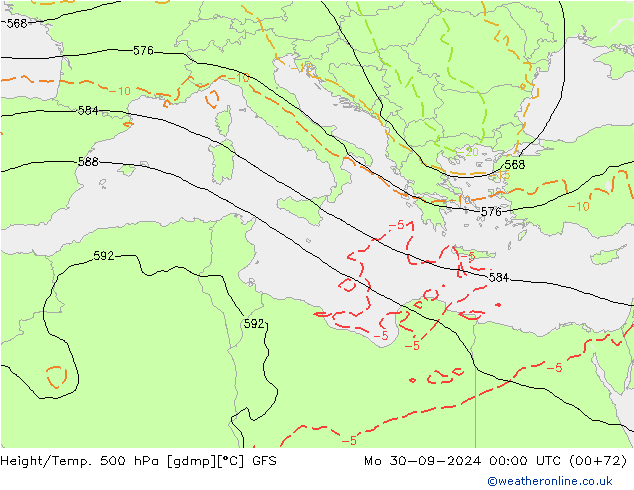 Z500/Regen(+SLP)/Z850 GFS ma 30.09.2024 00 UTC