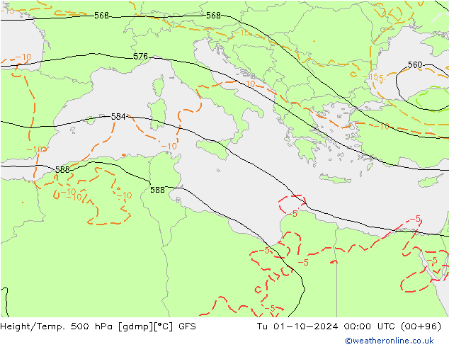 Z500/Rain (+SLP)/Z850 GFS mar 01.10.2024 00 UTC