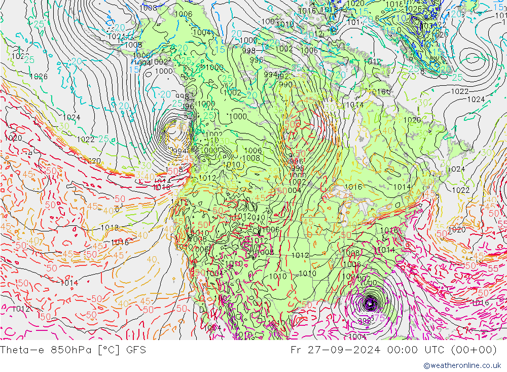 Theta-e 850hPa GFS Fr 27.09.2024 00 UTC