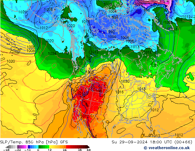 SLP/Temp. 850 hPa GFS Su 29.09.2024 18 UTC