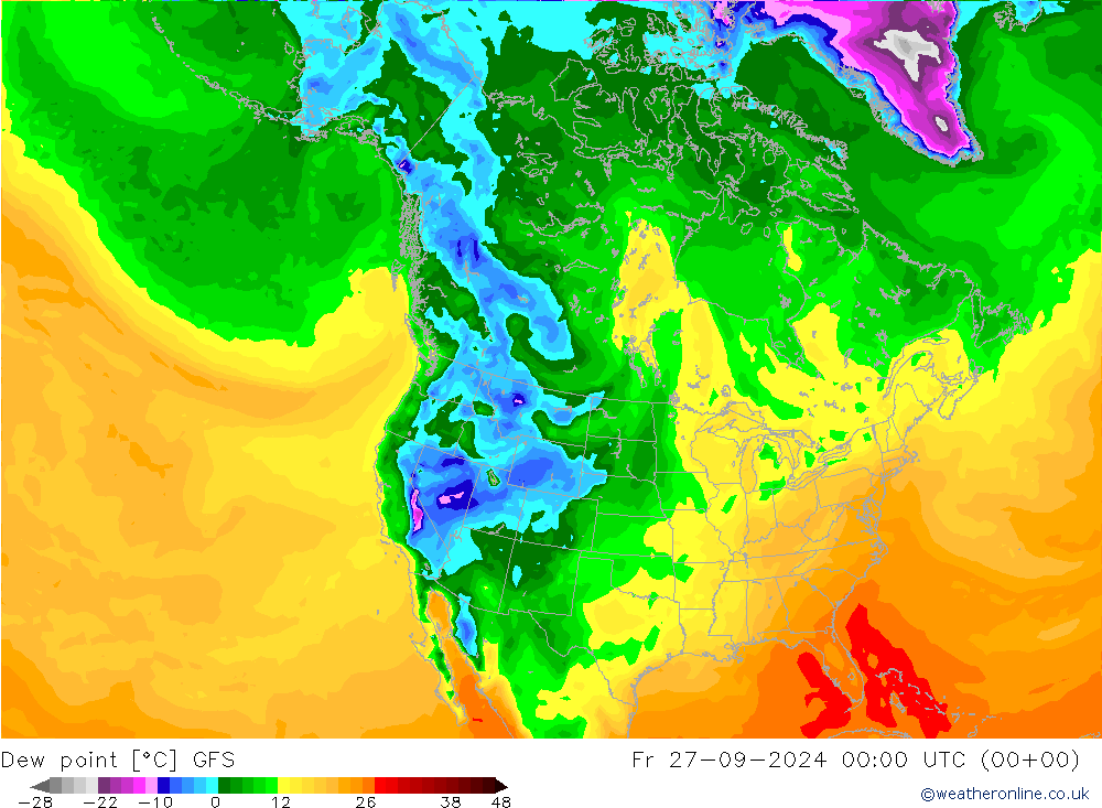 Point de rosée GFS ven 27.09.2024 00 UTC
