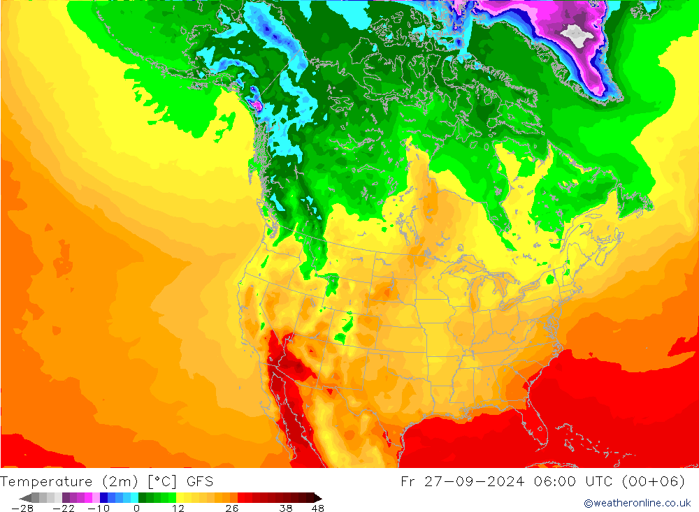 Temperature (2m) GFS Fr 27.09.2024 06 UTC