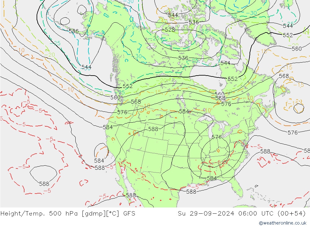 Z500/Yağmur (+YB)/Z850 GFS Paz 29.09.2024 06 UTC