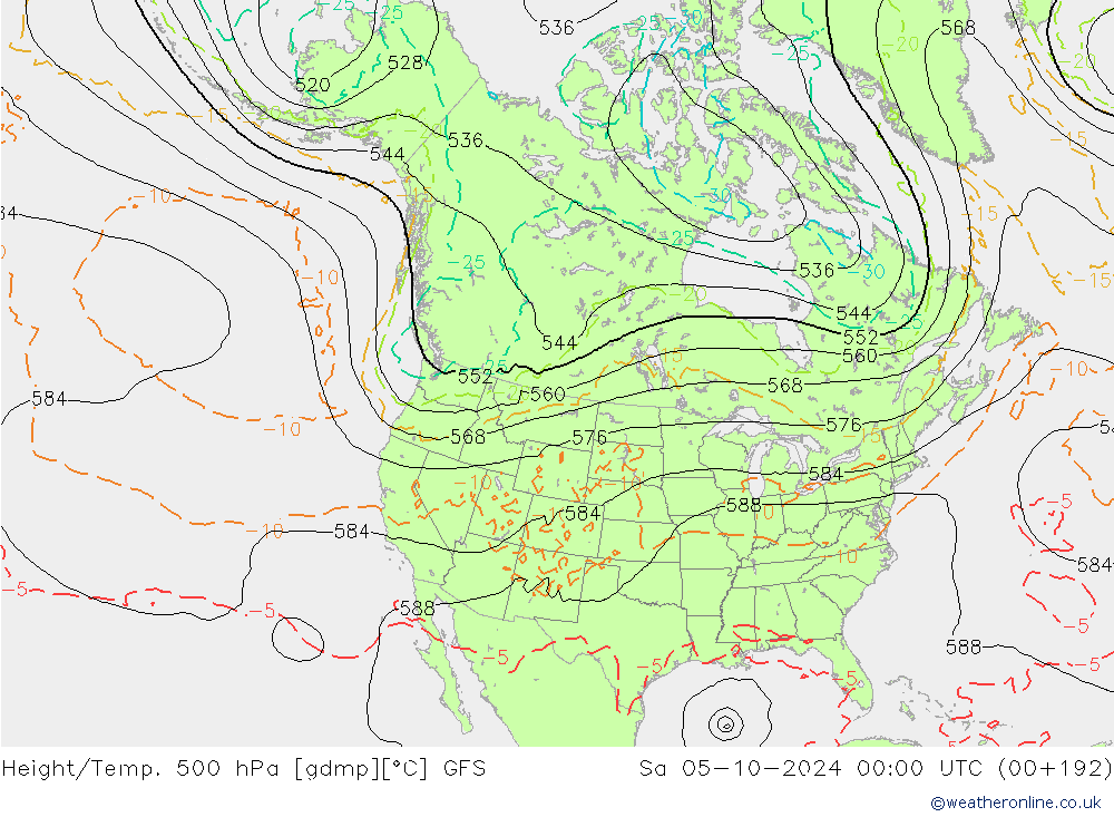 Z500/Rain (+SLP)/Z850 GFS  05.10.2024 00 UTC