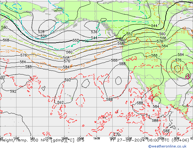 Hoogte/Temp. 500 hPa GFS vr 27.09.2024 06 UTC