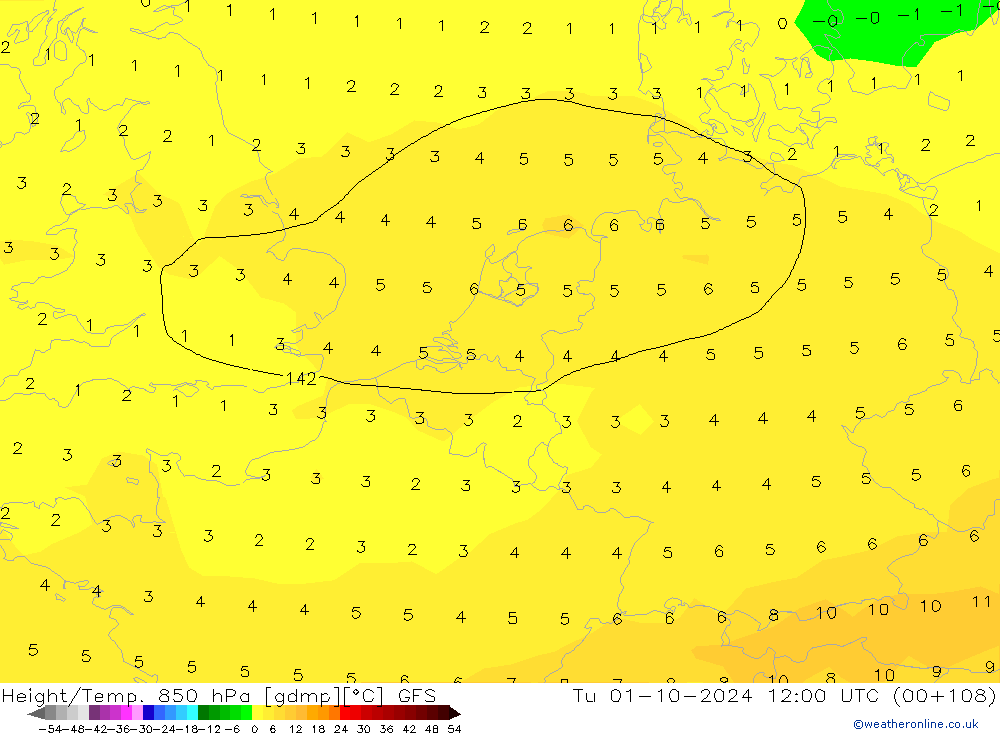 Z500/Rain (+SLP)/Z850 GFS Tu 01.10.2024 12 UTC