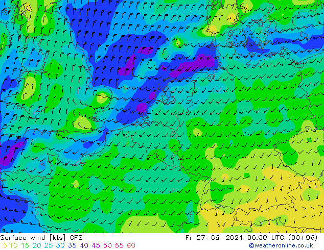 Vento 10 m GFS Sex 27.09.2024 06 UTC