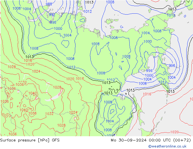 Surface pressure GFS Mo 30.09.2024 00 UTC